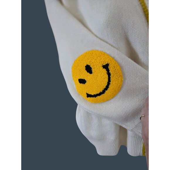 En Crème M/L Womens Cardigan With Smiley Patch & Yellow Stripe Details emoji - Picture 6 of 9